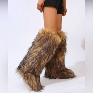 Womens Y2K Knee Length Fluffy Snow Boots NEW